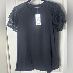 Automet - Women's - Black Shirt with Lace Sleeves - Size Medium